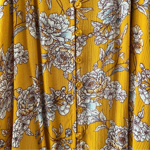 Xhilaration Mustard Yellow Floral Button Up Spaghetti Strap Dress with Pockets - Picture 5 of 9